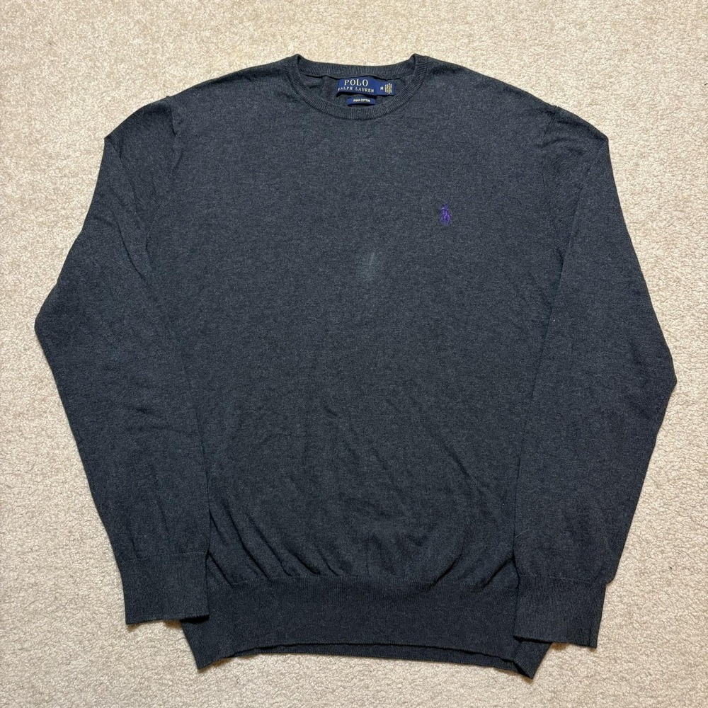 Polo Ralph Lauren Sweater Mens Medium Gray 100% Cotton Knit Crewneck Pullover